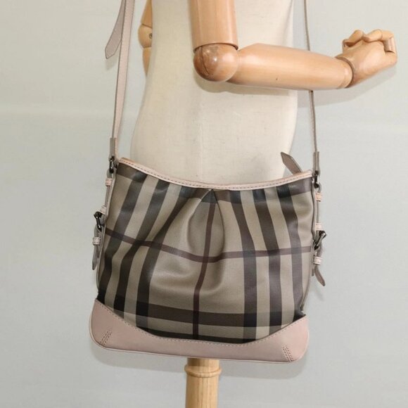BURBERRY Nova Check Shoulder Bag PVC Khaki Auth BA711 - Picture 3 of 16